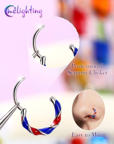 Melighting 20G Twist Nose Ring Hoop Stainless Steel 316L Piercing Jewelry | 7/8 mm Nose Piercing Jewelry, Cute Hinged Segment Clicker Lobe Helix Daith Cartilage Earring for Women - color: Steel RDBL, size: 20g7mm