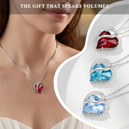 Crystal Heart Necklace for Women - Quietrose Faceted Crystal Heart Pendant with Sparkle Accents, Silver-Tone Curved Frame, 0.85" x 0.73", 18+2" Adjustable Chain, Elegant Gift for Her - color: True Red - Passion's Kiss