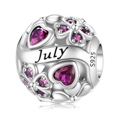 HappyStar 925 Sterling Silver Four Leaf Clover Bead Charm with Cubic Zirconia Birthstone Charms for Bracelets Dangle Pendant Compatible Pandora Bracelets Lucky Charm Birthday Gift - color: 7-July Birthstone Bead