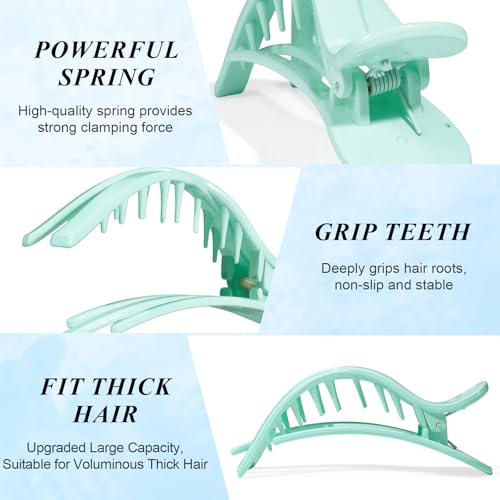 Large Flat Hair Clips for Women, French Claw Clips for Thick Hair | Strong Hold Hair Clips for Styling, Driving, Daily Wear | White, Pink, Purple, Green - color: White, Pink, Purple, Green