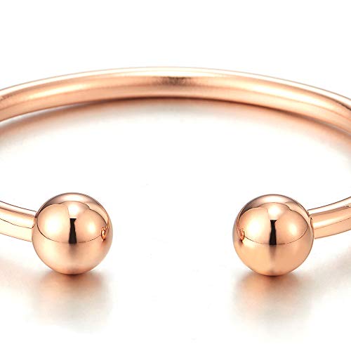 COOLSTEELANDBEYOND Elastic Adjustable Stainless Steel Ball Cuff Bangle Bracelet for Men Women Polished - color: Metal Color: Rose Gold