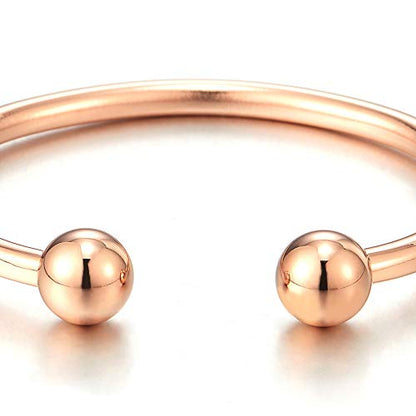COOLSTEELANDBEYOND Elastic Adjustable Stainless Steel Ball Cuff Bangle Bracelet for Men Women Polished - color: Metal Color: Rose Gold