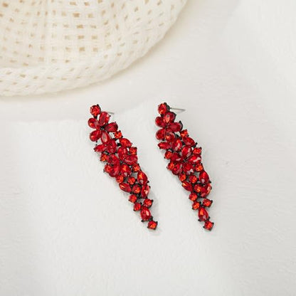 EleQueen Statement Sparkle Crystal Necklace Bracelet Dangle Earrings Set for Women, Art Deco Prom Chandelier Jewelry for Wedding Bridal - color: Red Black-Tone