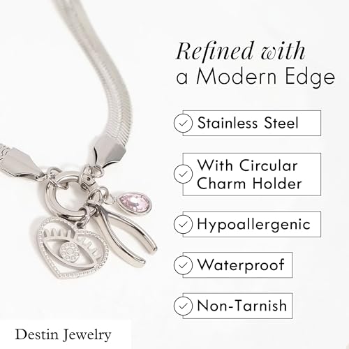 Destin Jewelry 18K Gold Plated Herringbone Necklace for Women and Men, Waterproof Flat Snake Chain, Stainless Steel Non Tarnish Layering Necklace - color: Silver, size: 18" + 2"