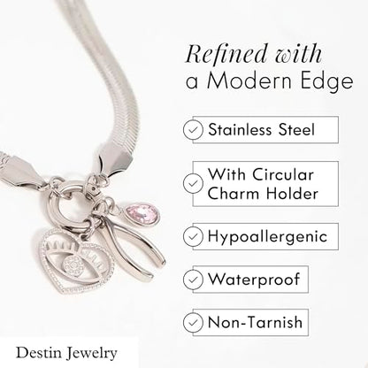 Destin Jewelry 18K Gold Plated Herringbone Necklace for Women and Men, Waterproof Flat Snake Chain, Stainless Steel Non Tarnish Layering Necklace - color: Silver, size: 20" + 2"