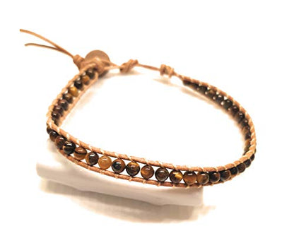 Infinityee Ankle Bracelet Woven Light Brown Leather Vintage Handmade Hippie Bohemian Gypsy Boho Unisex Anklet for Men, Women, Teen (Tiger Eye stone)