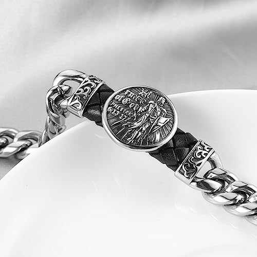 HZMAN 8.5Inch Cuban Link Bracelet for Men Silver Stainless Steel Heavy Biker Link Bracelet - color: Knight Templar