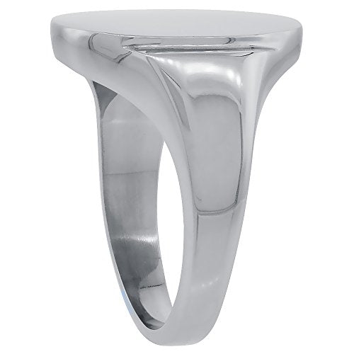 Sabrina Silver Surgical Stainless Steel Oval Signet Ring Solid Back Flawless Finish 5/8 inch sizes 5 to 10