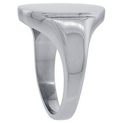 Sabrina Silver Surgical Stainless Steel Oval Signet Ring Solid Back Flawless Finish 5/8 inch sizes 5 to 10