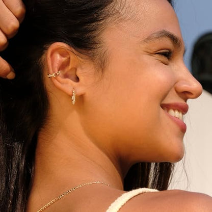 Cubic Zirconia Huggie Earrings 14k Gold Plated Tiny Earrings Small Huggie Hoop Earrings Simple Lightweight Hoops Gift for Women - color: Texture Hoop