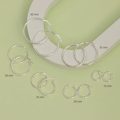 Charmsy 925 Sterling Silver Hoop Earrings | Lightweight Italian 2.5mm Tube Diamond-Cut Round Classic Hoops Earring for Women | Size 15/20/25/30/35/40/50/60/70mm | Small Medium Large - color: Diamond-Cut, size: 40 MM