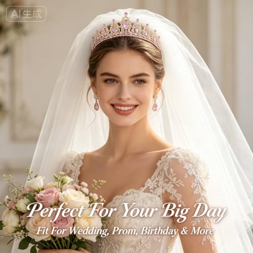 Kamirola - Queen Crown and Tiaras Princess Crown for Women Crystal Headbands for Bridal, Princess for Wedding and Party - color: Pink