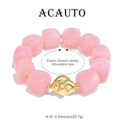 Chunky Beaded Bracelet for Women-Boho Bold Acrylic Resin Stretch Bracelets Trendy Summer Beach Elastic Bangle Vacation Jewelry Accessories - color: Style 2-Pink
