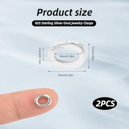 2 Pcs 925 Sterling Silver Necklace Enhancer Clasp,Hypoallergenic Pendant Enhancer Shortener,Oval Spring Bail Pendant Connector for Necklaces,Bracelets, Anklets,Jewelry Making and Charm Holder Gift - color: Silver 0.28 x 0.39 inch