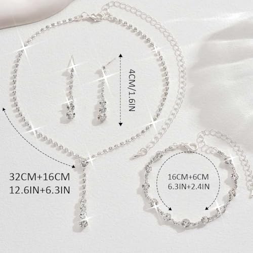 Bride Silver Bridal Necklace Earrings Set Crystal Wedding Jewelry Set Rhinestone Choker Necklace for Women and Brides - color: E Silver