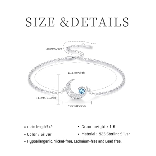 Moon Bracelet for Women 925 Sterling Silver Moonstone/Birthstone Moon Bracelet Butterfly/Dragonfly Bracelet Celtic Moon Butterfly Dragonfly Jewelry Gifts for Women - style: 03-Mar Birthstone