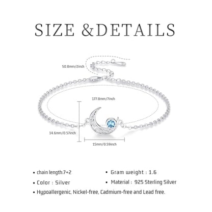 Moon Bracelet for Women 925 Sterling Silver Moonstone/Birthstone Moon Bracelet Butterfly/Dragonfly Bracelet Celtic Moon Butterfly Dragonfly Jewelry Gifts for Women - style: 03-Mar Birthstone