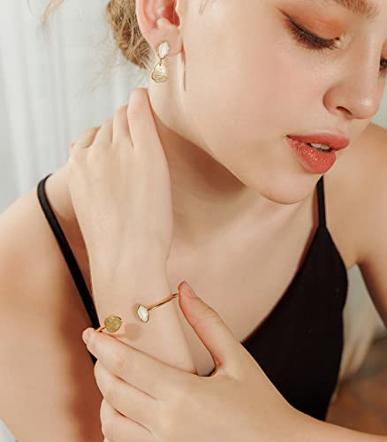 OZEL – Women’s Gold Cuff Bracelets – 18K Gold Plated Textured Bangles with Multi-Color Crystal & Rhinestone Accents – Layered Stacking Jewelry - color: White Opal