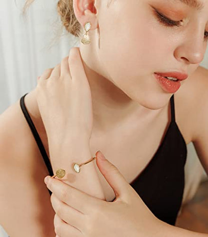 OZEL – Women’s Gold Cuff Bracelets – 18K Gold Plated Textured Bangles with Multi-Color Crystal & Rhinestone Accents – Layered Stacking Jewelry - color: White Opal