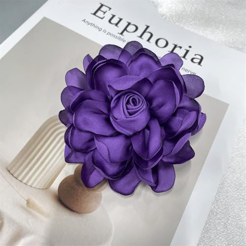 Dainty Fabric Rose Flower Large Brooch Lapel Pins Flower Brooches Pin Classic for Wedding Party Dance Banquet for Women Dress Suit Clothes Accessories Jewelry 100mm - color: Deep Purple