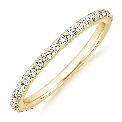 PAVOI 14K Gold Plated Eternity Ring | Stackable Cubic Zirconia Gold Band Ring | Dainty Diamond-Inspired Womens Wedding Jewelry - color: Yellow Gold, size: 9