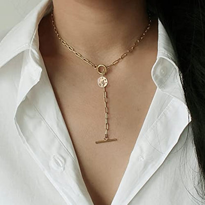 DoreenBeads 18K Gold Sun Moon Star Compass Pendant Necklace | Chunky Toggle Paperclip Chain Necklace with Heart Daisy Bee Charms for Women Girls 20 Inches - color: Dawn in Arizona Desert