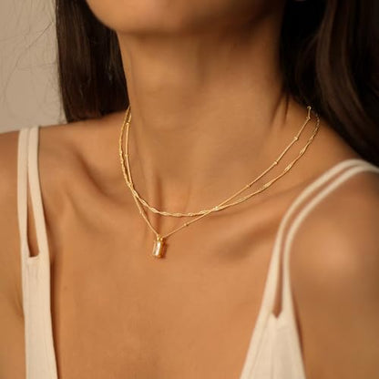 Yoosteel Layered 14K-Gold-Plated Necklace for Women,CZ Necklaces Stack | Dainty Cubic Zirconia Pendant Necklace,Simple Chain Choker Stackable,Trendy Jewelry,Wedding Bridesmaid Gifts - color: Layered Rectangle CZ