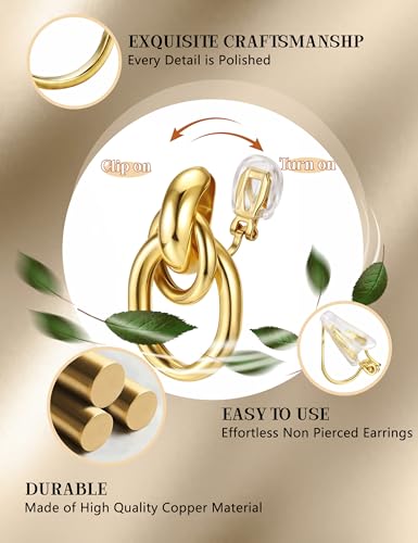 ORAZIO Clip On Earrings Women Geometric Statement Unique Non Pierced Earrings 14K Gold Plated Knot Chunky Drop Dangle Hoop Stud Clip-on Earrings for Women Trendy - color: Style B-Gold Plated