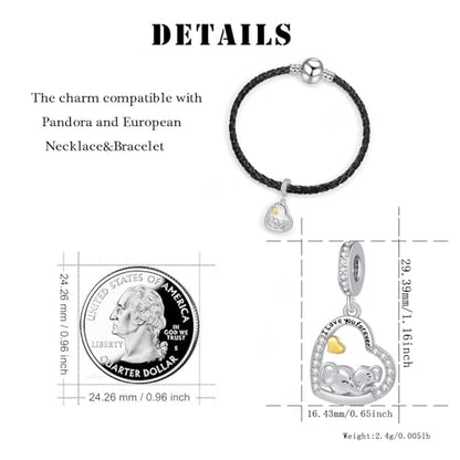 Mother Daughter Elephant Dangle Charm for Euroepan Bracelet Women Gift | cute wildlife ainmal charm,gold heart,family pendant,motherly love,push present,comptaible with Pandora bracelet necklace - style: Mother Daughter Elephant