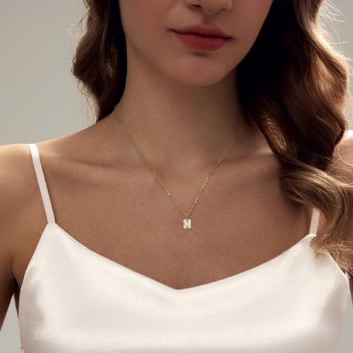 Luxval Diamond Pendant Gold Necklace for Women，Dainty 18k Gold Plated Choker Necklaces Simple Gold Jewelry Gifts for Women - color: Gold-CZ Pendant