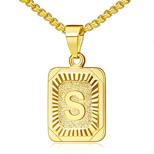 JSJOY Graduation Gifts 2026 Gold Initial Necklaces for Women Men Gold Letter Necklaces 26 Capital A-Z Letter Pendant Necklaces for Women Square Monogram Necklace for Her Initial Necklaces - color: Gold Letter S