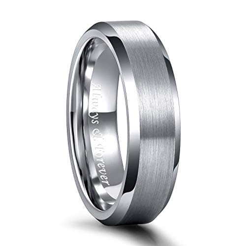 Greenpod 4MM 6MM 8MM Tungsten Carbide Engagement Ring Brushed Beveled Edge Polished Silver Wedding Band for Men Women Engraved I Love You Always & Forever Size 4-15 - color: 6mm Alway & Forever