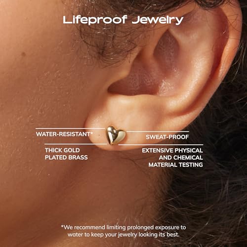 Ana Luisa Puffed Heart Earrings - Heart Charm Huggie Hoops and Earring Stud Styles - Dainty 14K Gold Plated, Silver Rhodium Plated & Mixed Metal Silver & Gold Earrings - Hypoallergenic Water-Resistant - color: Gold Stud