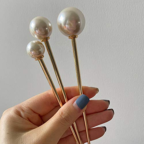 Hairpin Faux Pearl Hair Stick Fork Pin Retro Metal Chopstick Hairpin Bun Holder