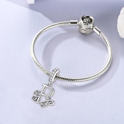 LNQOBU Complete A~Z Alphabet Charm Letter Beads, Solid 925 Sterling Silver with Cubic Stones Rose Alphabet Charm fits Pandora Bracelets Necklace Women Jewelry - color: CYT-B