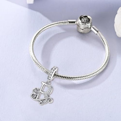 LNQOBU Complete A~Z Alphabet Charm Letter Beads, Solid 925 Sterling Silver with Cubic Stones Rose Alphabet Charm fits Pandora Bracelets Necklace Women Jewelry - color: CYT-B