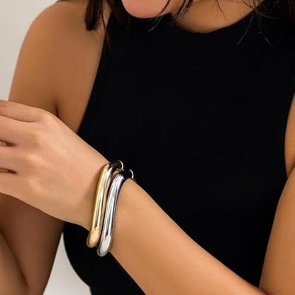 Gold/Silver Cuff Bangle Bracelets For Women Chunky Waterdrop Twisted Hinged Bangle Bracelets Minimalist Arm Cuff Bracelet Jewelry Gifts - color: 13Gold+Silver