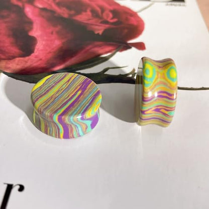 Rainbow Stone Double Flare Ear Plugs Tunnels Natural Organic Stones Expander Ears Piercing Stretcher Gauge Plug for Women Men Fashion Body Jewelry - color: 25mm(1")