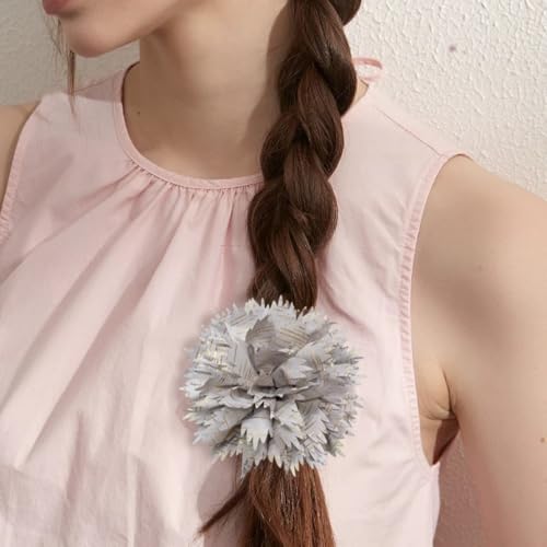 12cm Holiday Handmade Fabric Flower Brooch Pin for Women Girls Fashion Gold Thread Stripes Peony Brooches Lapel Hair Pins Dainty Anniversary Wedding Festival Dress Accessories Gift - color: Beige