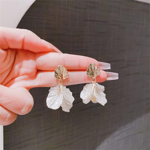 Seashell Pearl Stud Earrings for Women Ocean Sea Theme Sweet Double Layer Acrylic Shell Lightweight Dangle Drop Earrings for Summer Beach Holiday Halloween Party Jewelry Accessories - color: Gold seashell earrings