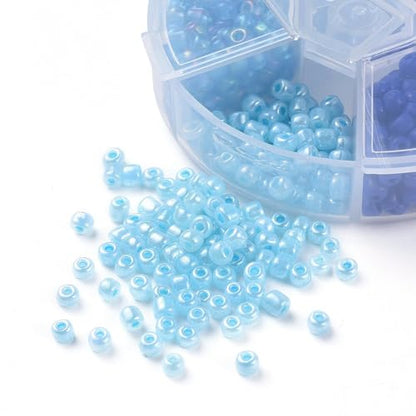 1Box 6/0 Glass Seed Beads 4mm Small Beads Round Loose Spacer Bead for DIY Friendship Bracelet Necklace Earring Summer Jewelry Making Phone Starp Craft Supplies Hole: 1~1.5mm About 600pcs/box Blue - color: Blue-4mm
