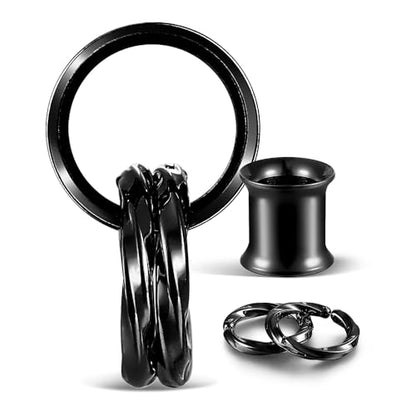 1 Pair Basic gauges+2 twisty rings Ear Tunnels Plugs 316 Stainless Steel Ear Gauges Weight Saddle Plugs Hypoallergenic expander Piercing Body Jewelry 00g 0g-1'' - color: Twisty-Black, size: 19 mm