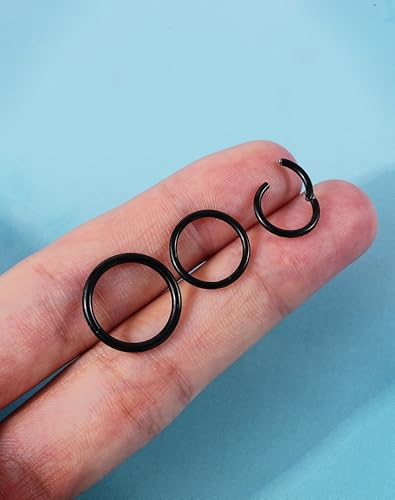 316L Stainless Steel Hoop Earrings, Hinged Segment Earrings Hoop, Cartilage Helix Conch Daith Septum Earrings Hoops - color: Black, size: 1.6*12mm
