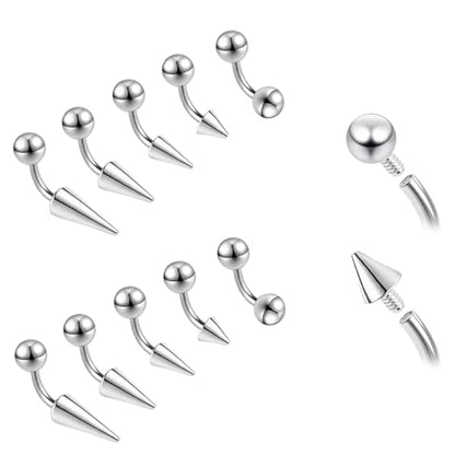 ZS 10Pcs 16G/18G Spike Eyebrow Piercing Jewelry, Internal Thread Curved Barbell Vertical Labret Lip Rings, Spike Tragus Helix Earrings Rook Nose Bridge Rings - color: A:curved barbell, size: 16g,L:6mm