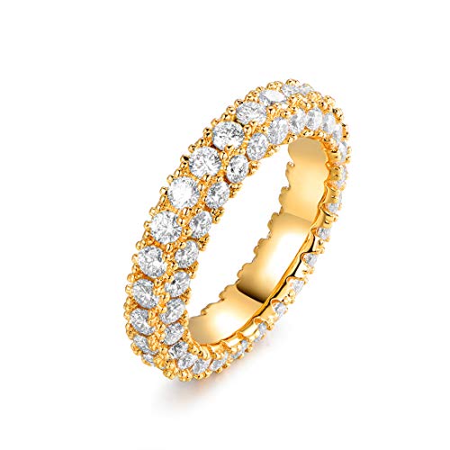 Barzel Womens 3 Row Eternity Ring Wedding Band 18k White Gold or Rose Gold Plated Cubic Zirconia Eternity Band Ring Jewelry - color: Gold