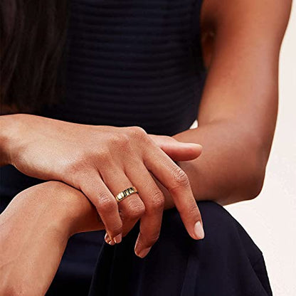 AllenCOCO Chunky Gold Plated Rings for Women - Trendy Cubic Zirconia 14k Gold Filled Stackable Rings - color: Gold pumpkin ring