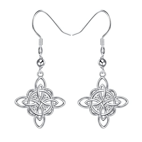 S925 Sterling Silver Celtic Knot Earrings for Women Irish Good Luck Drop Dangle Hook Earrings - style: Dangle Fish Hook - Witch's Knot