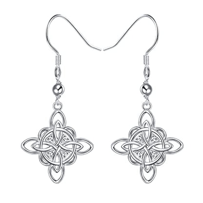S925 Sterling Silver Celtic Knot Earrings for Women Irish Good Luck Drop Dangle Hook Earrings - style: Dangle Fish Hook - Witch's Knot