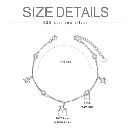 925 Sterling Silver Anklet Foot Bracelet with Crystal from Austria, Anklet Jewelry Gifts for Women 11 Inch Adjustable - style: E-Starfish