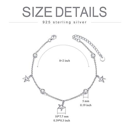 925 Sterling Silver Anklet Foot Bracelet with Crystal from Austria, Anklet Jewelry Gifts for Women 11 Inch Adjustable - style: E-Starfish